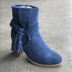 Soda Women’s Tassle Ankle Boots in Blue